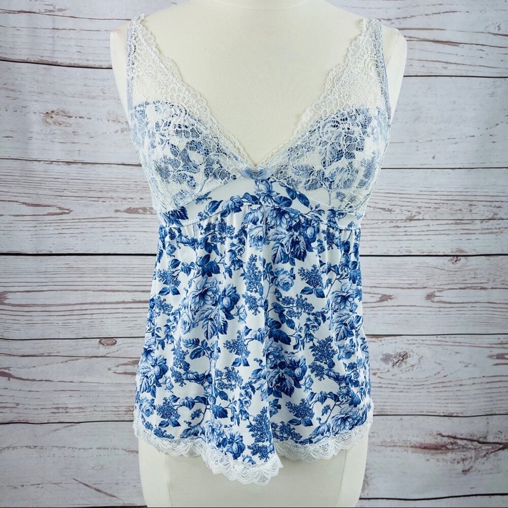Laura Ashley blue white camisole lace floral
